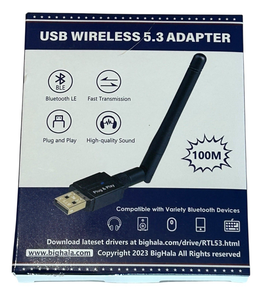 Wireless Adapter, USB 2.0 Bluetooth 5.3 Plug-N-Play, Makes Your PC Compatible