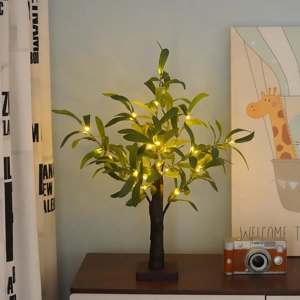 2FT Light Up Artificial Olive Tree with LED Lights, Battery or USB Powered Table