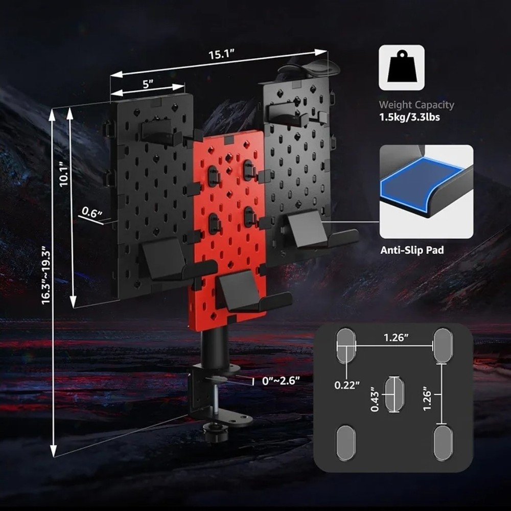 PEGZONE Modular Headphone and Controller Holder for Game, Clamp-on Pegboard