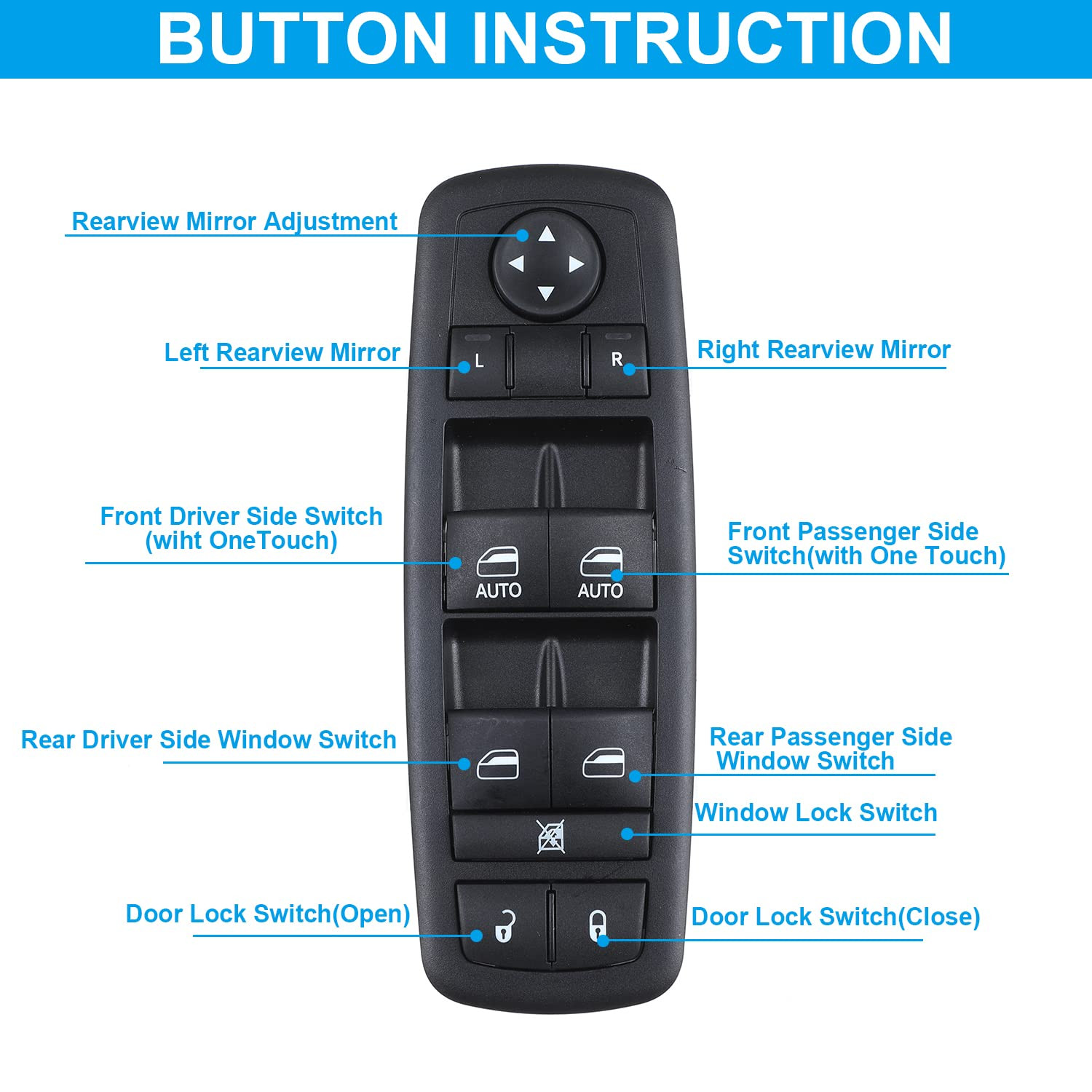 Master Power Window Switch Left Driver Side for Chrysler Town & Country 2012-201