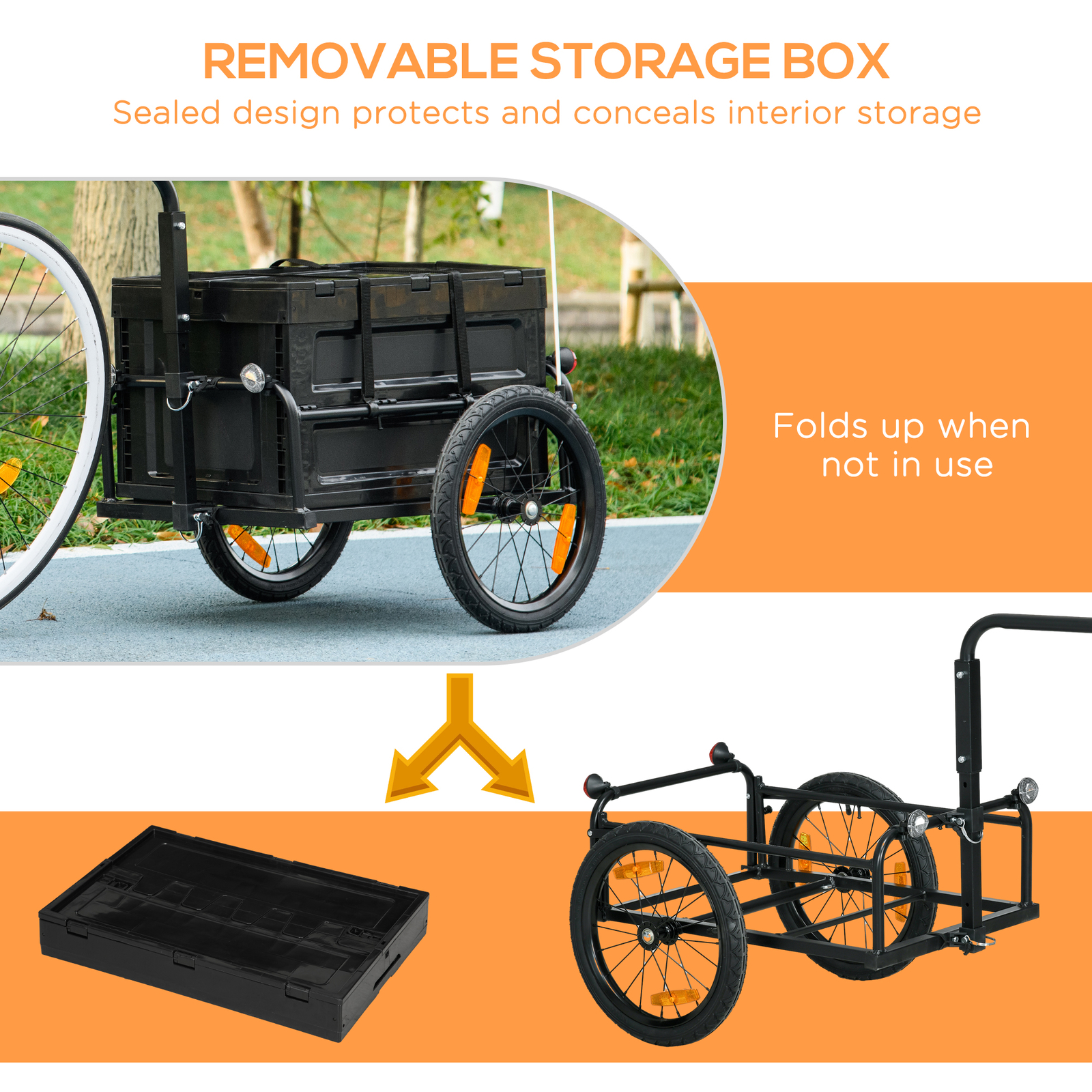 Aosom Bike Trailer Wagon with Removable Storage Box, Steel Bottom