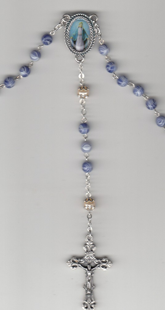 Rosary, Blue Beads, 14", Brand New