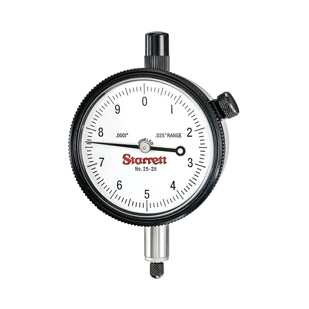 Starrett 25-211J Dial Indicator, 0-10 Continuous Dial 0-.025" Range