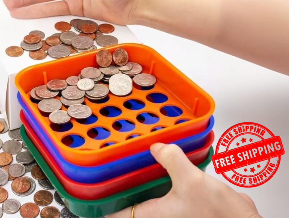 Stackable Coin Sorting Tray 4‑Color Plastic Sorter Set – Tubes Not Included