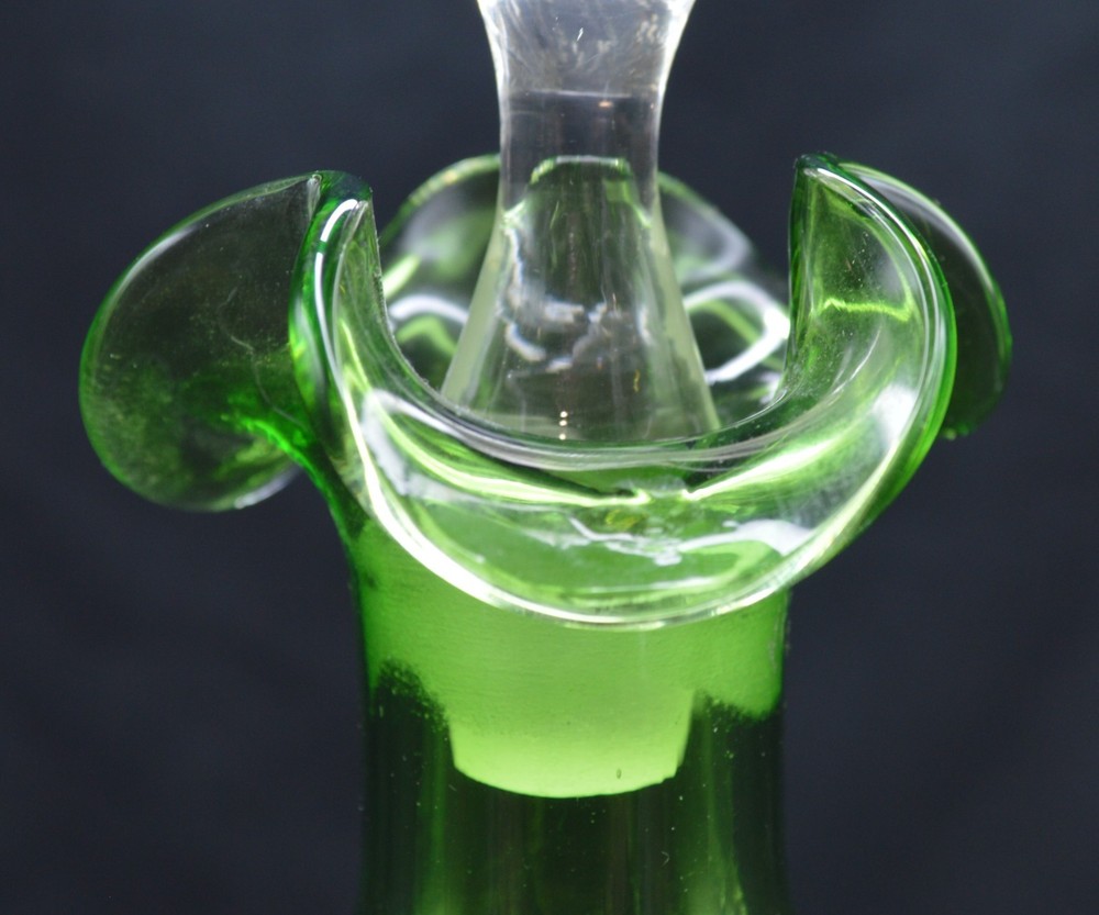MCM Green Tripod Footed Ruffled Hand Blown Carafe
