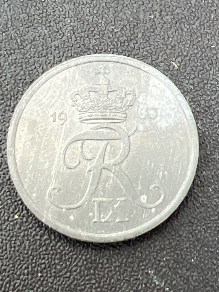 1968 Denmark 2 Ore Coin With Crown & Monogram Design