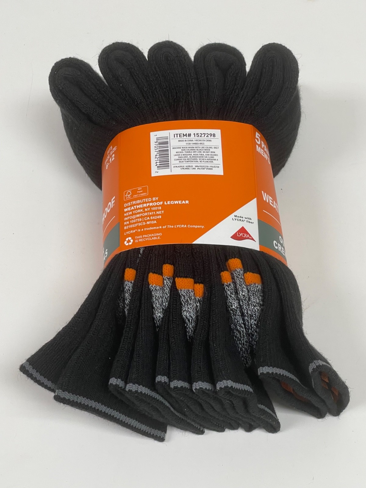 5 Pairs BLACK Weatherproof Vintage Men's Outdoor Crew Socks Shoe Size 6-12