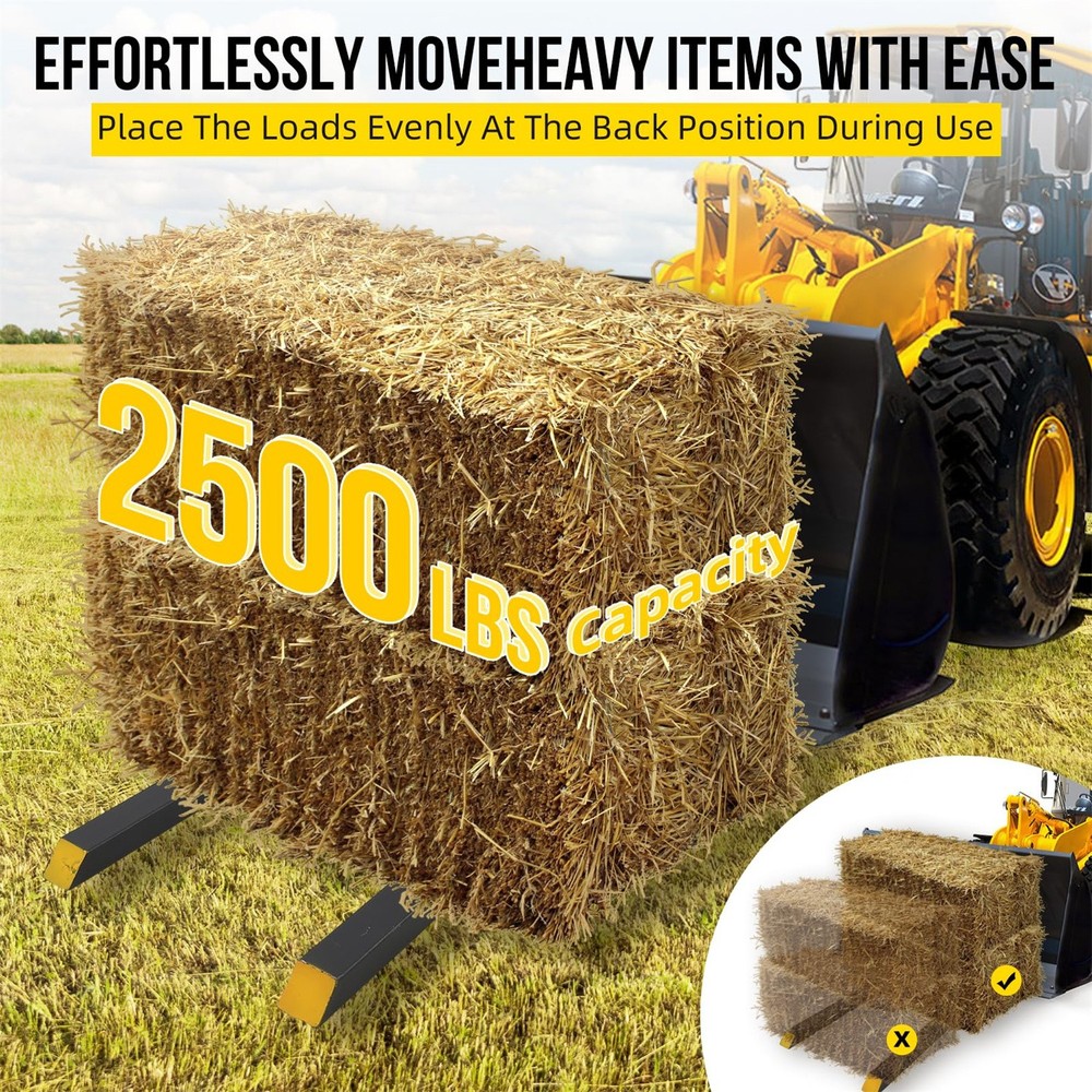 43"Skid Steer Pallet Fork Attachment,Fork Frame w/Adjustable Bar,Tractor,2500LbS