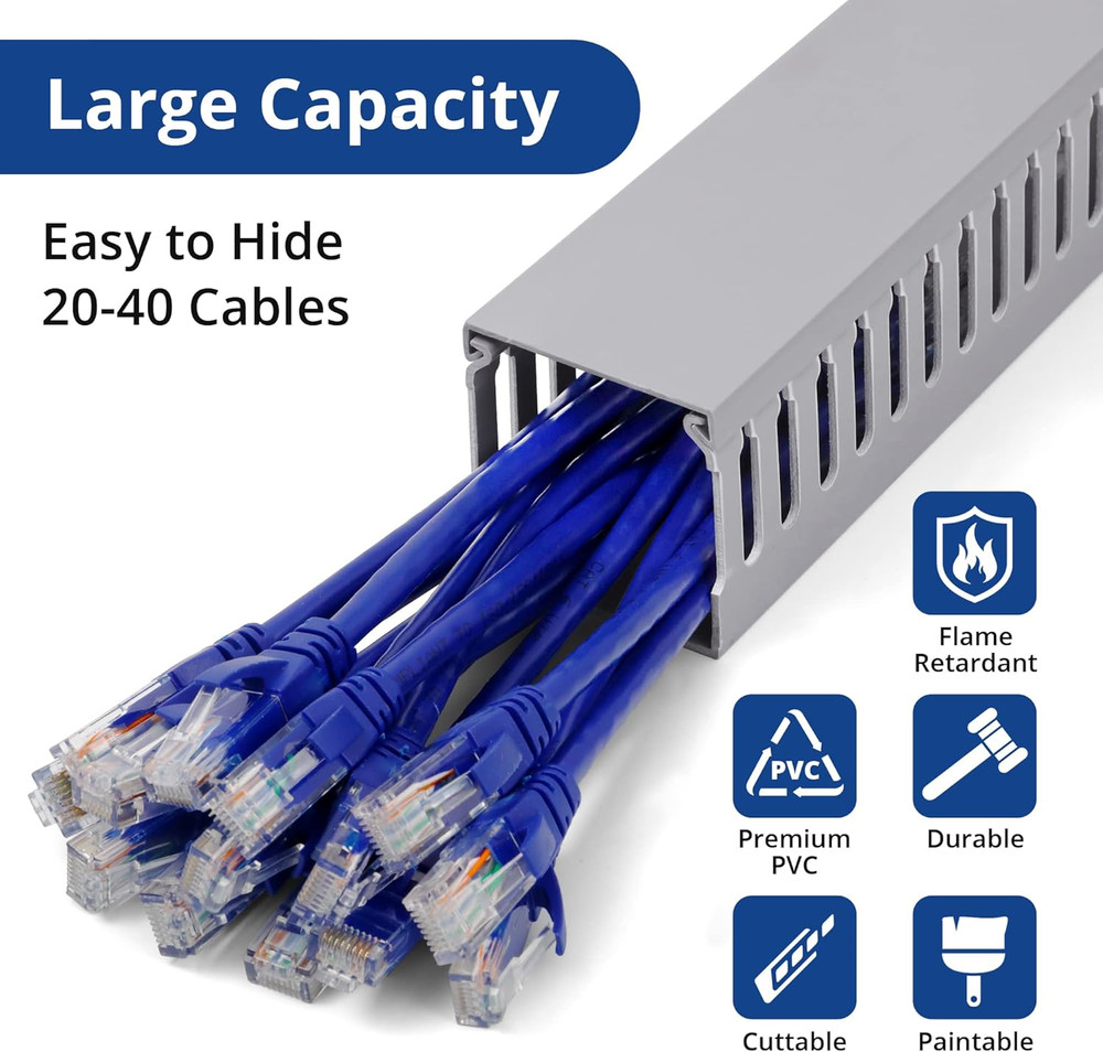 2X2In Server Rack Cable Management 6.6Ft Cable Duct Cable Raceway Kit Electrical