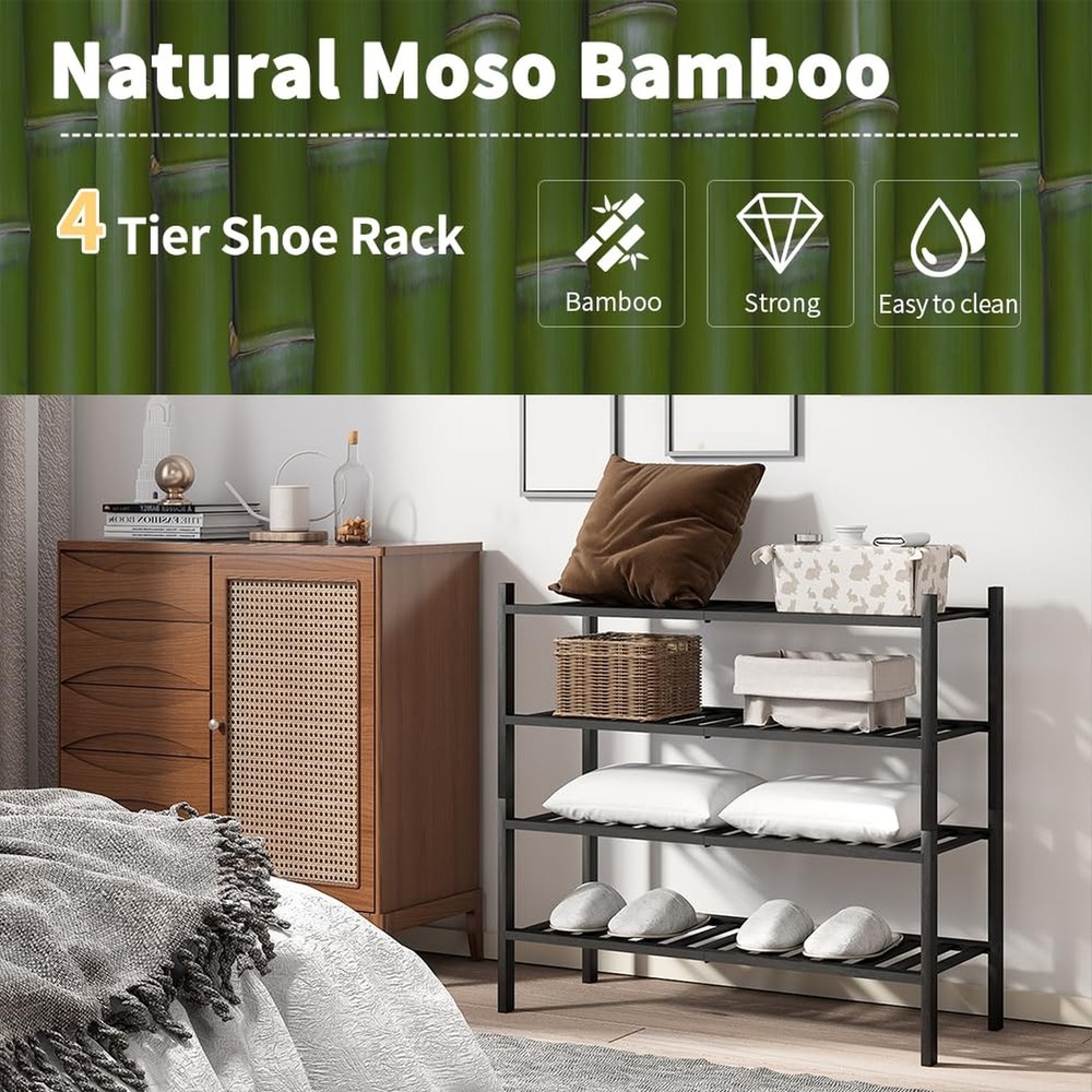 4-Tier Bamboo Shoe Rack for Entryway, Stackable | Heavy Duty | Multi-Function...