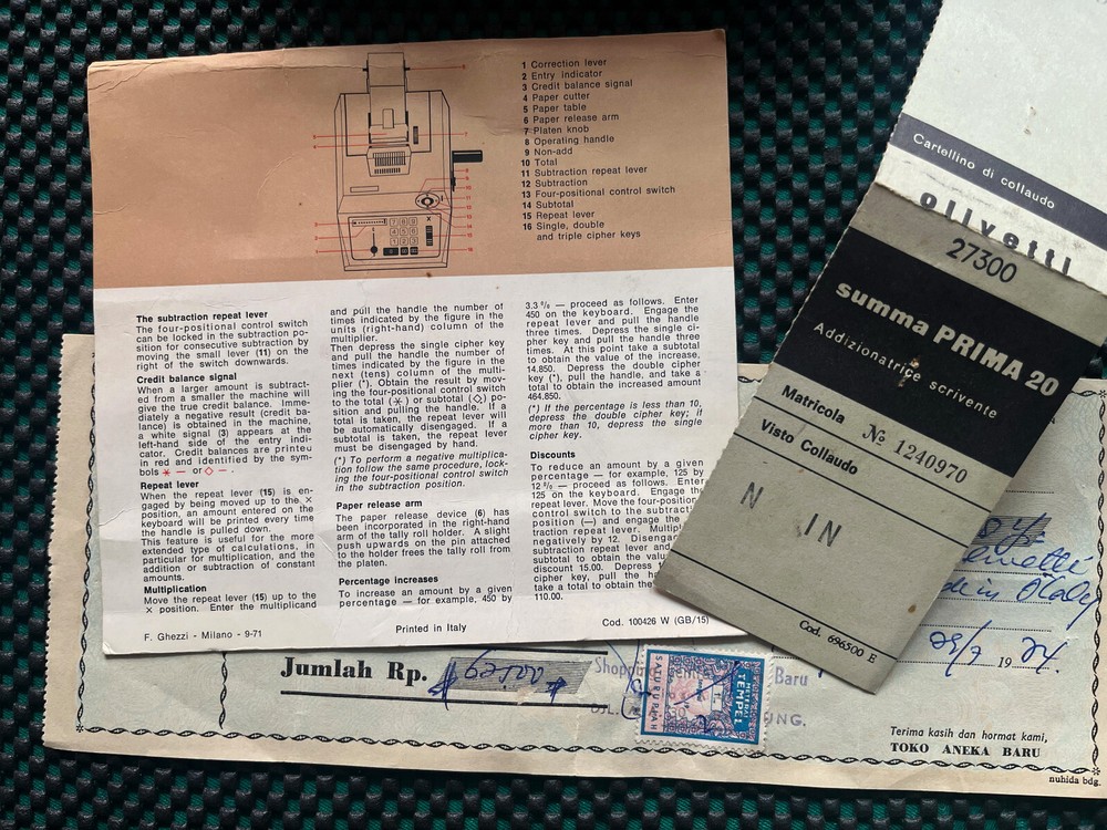 Vintage OLIVETTI ADDING MACHINE CASH REGISTER SUMMA PRIMA 20