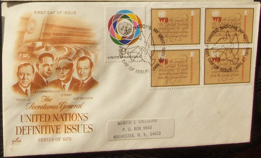 3 different FDC United Nations DEFINITIVE ISSUES New York 1/1978.