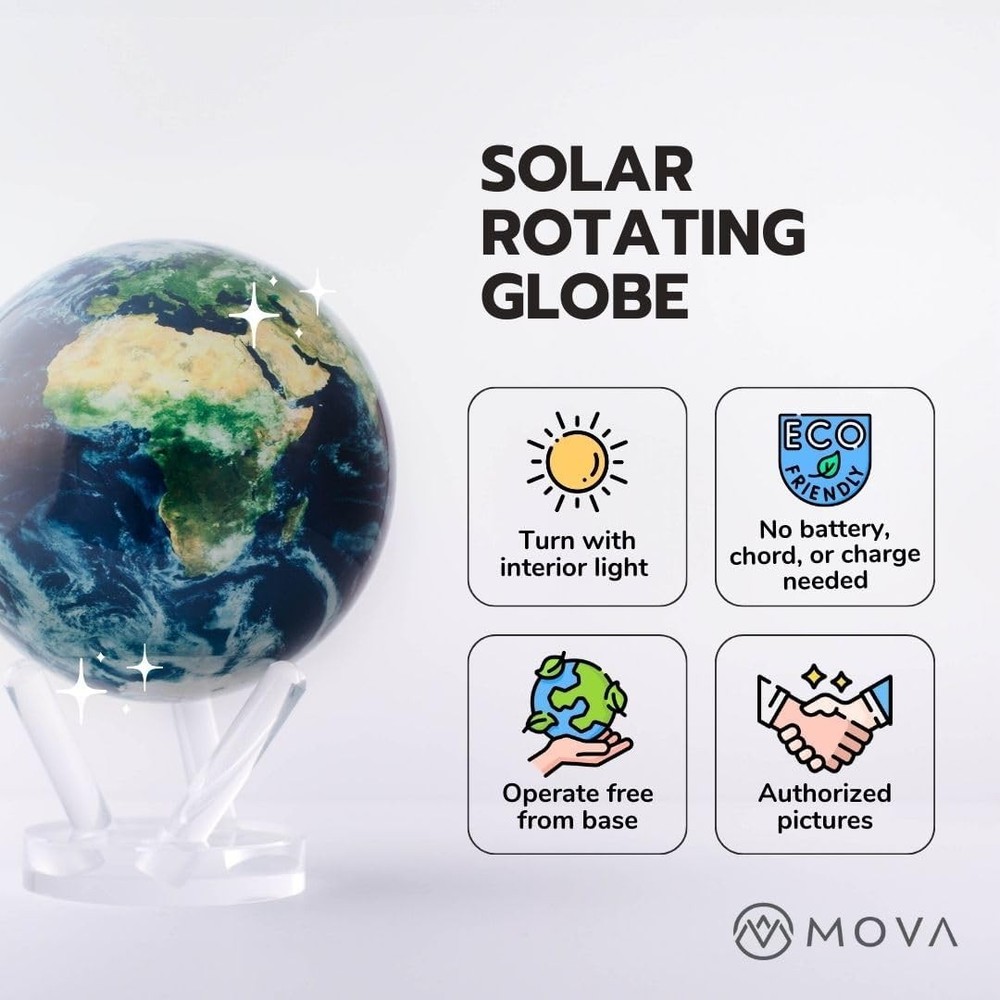 MOVA Globe Earth with Clouds – 4.5” Self-Rotating Globe Powered by Light | S