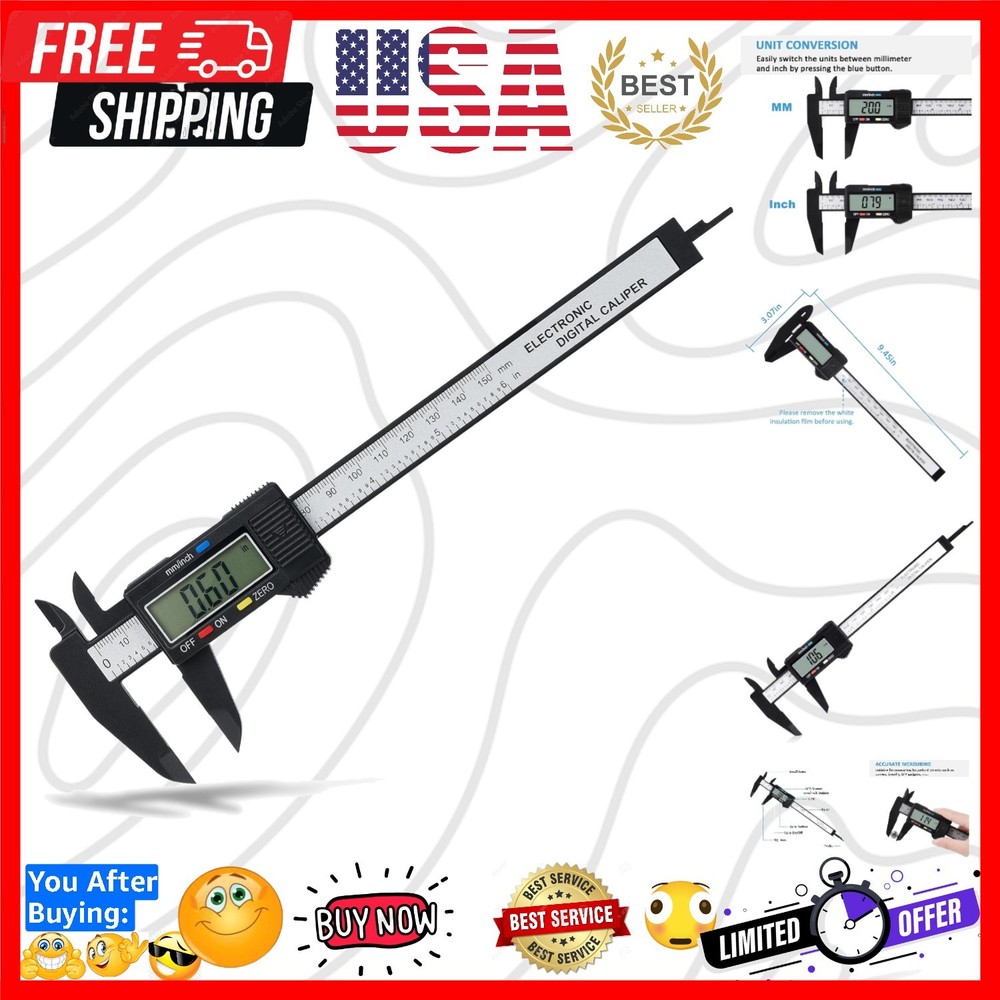 Digital Caliper, 0-6" Calipers Measuring Tool - Electronic Micrometer Caliper...