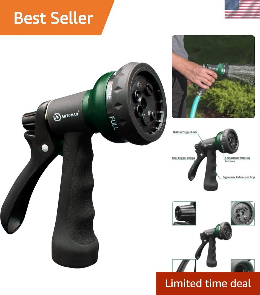 Versatile Garden Hose Nozzle with 7 Adjustable Patterns - Lightweight & Durable
