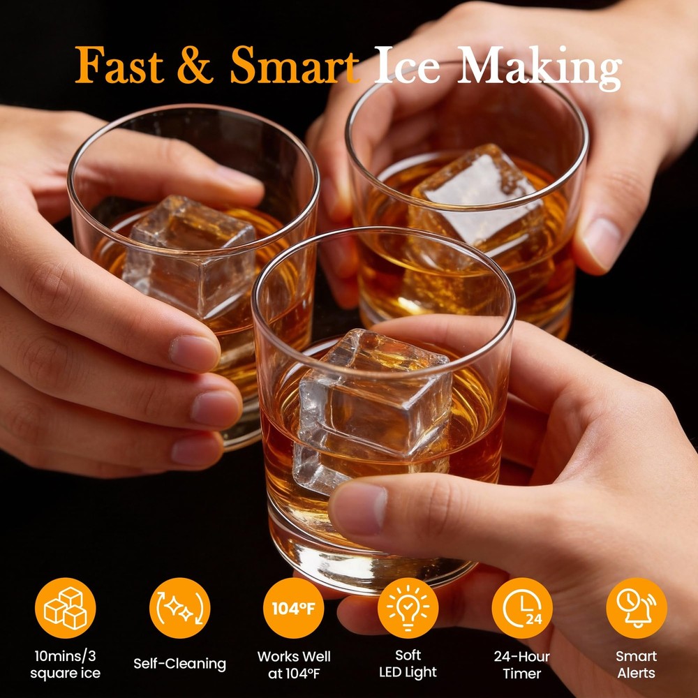 Clear Ice Maker, Countertop Ice Machine with 1.6" Square Ice Cubes, Compact E...