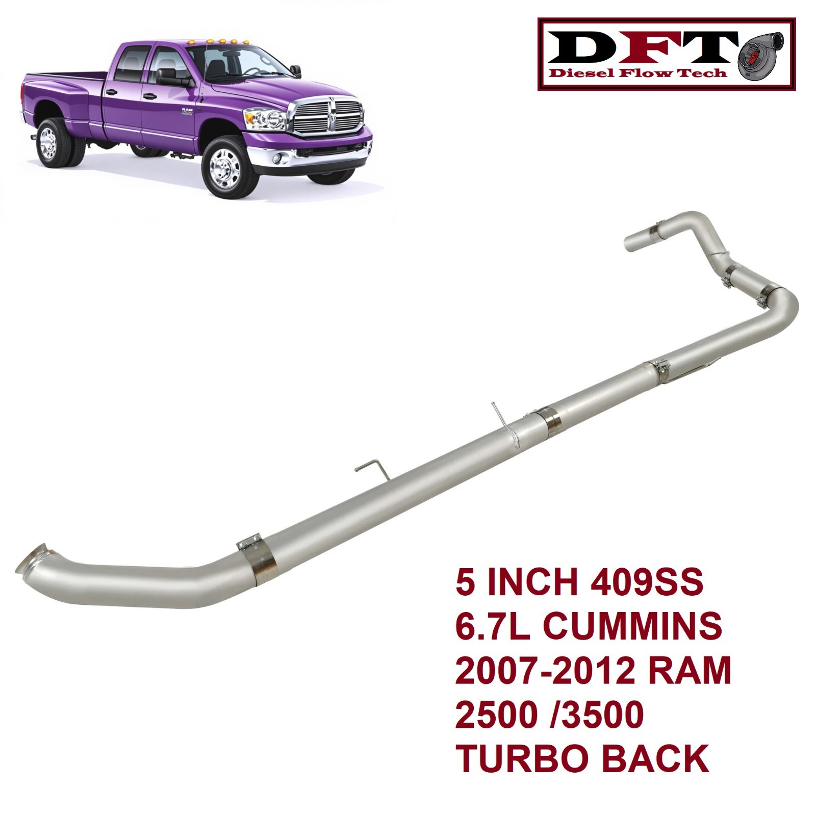 5" Exhaust Pipe Kit For 2007-2012 Dodge Ram 2500 3500 6.7L Cummins 409 Stainless