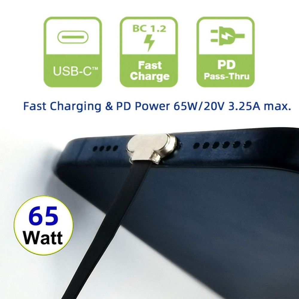 Cablecc Angled USB-C Type C to USB-C Ultra Slim Flat Power USB2.0 Data Cable 65W