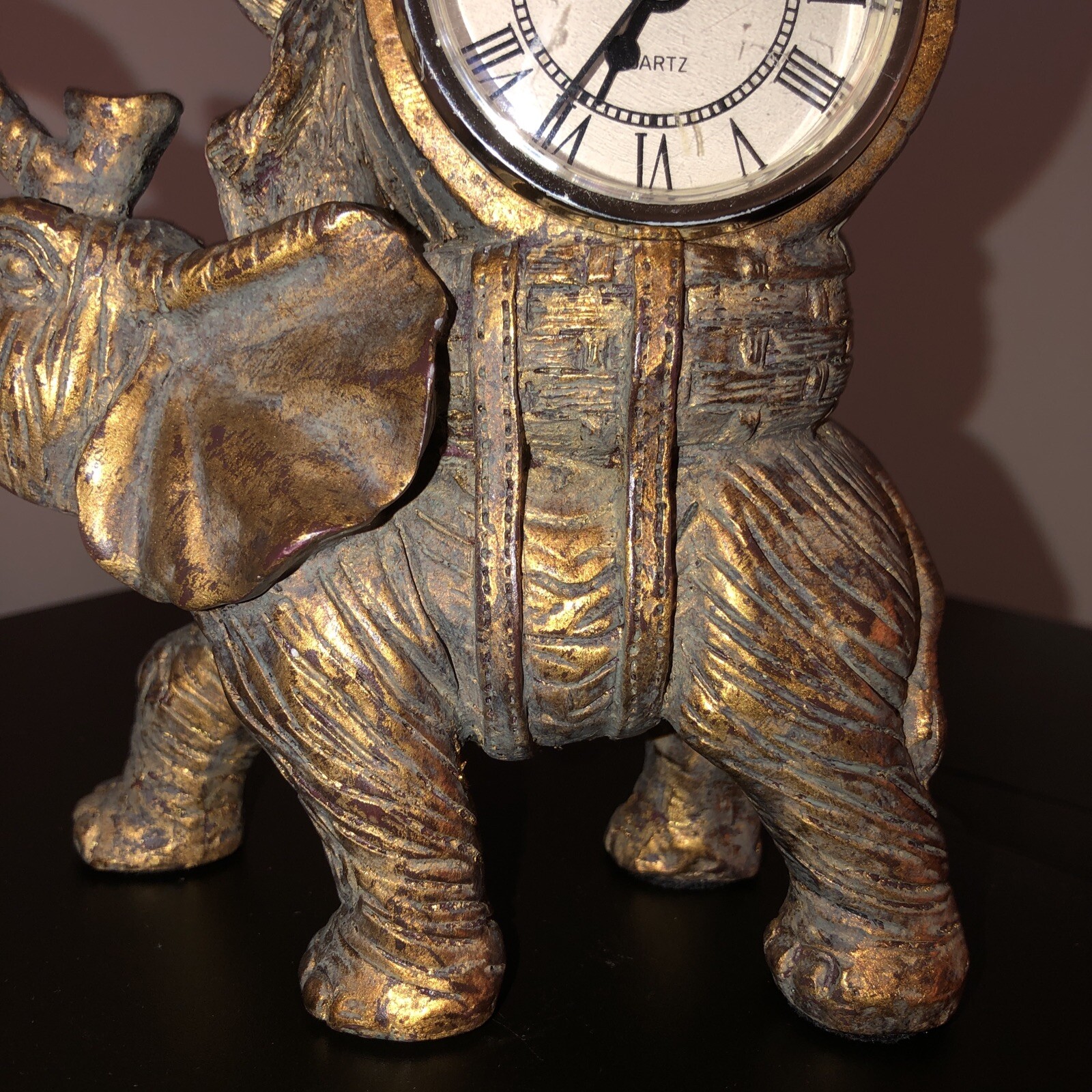 Bronze Style Resin Elephant Riding Monkey Mantle Quartz (Clock not working) 6"