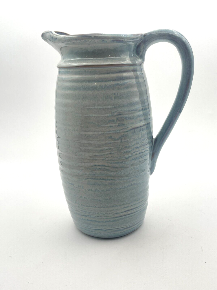 Creative Co-op Light Blue & Gray Stoneware Pitcher 9.25" Tall