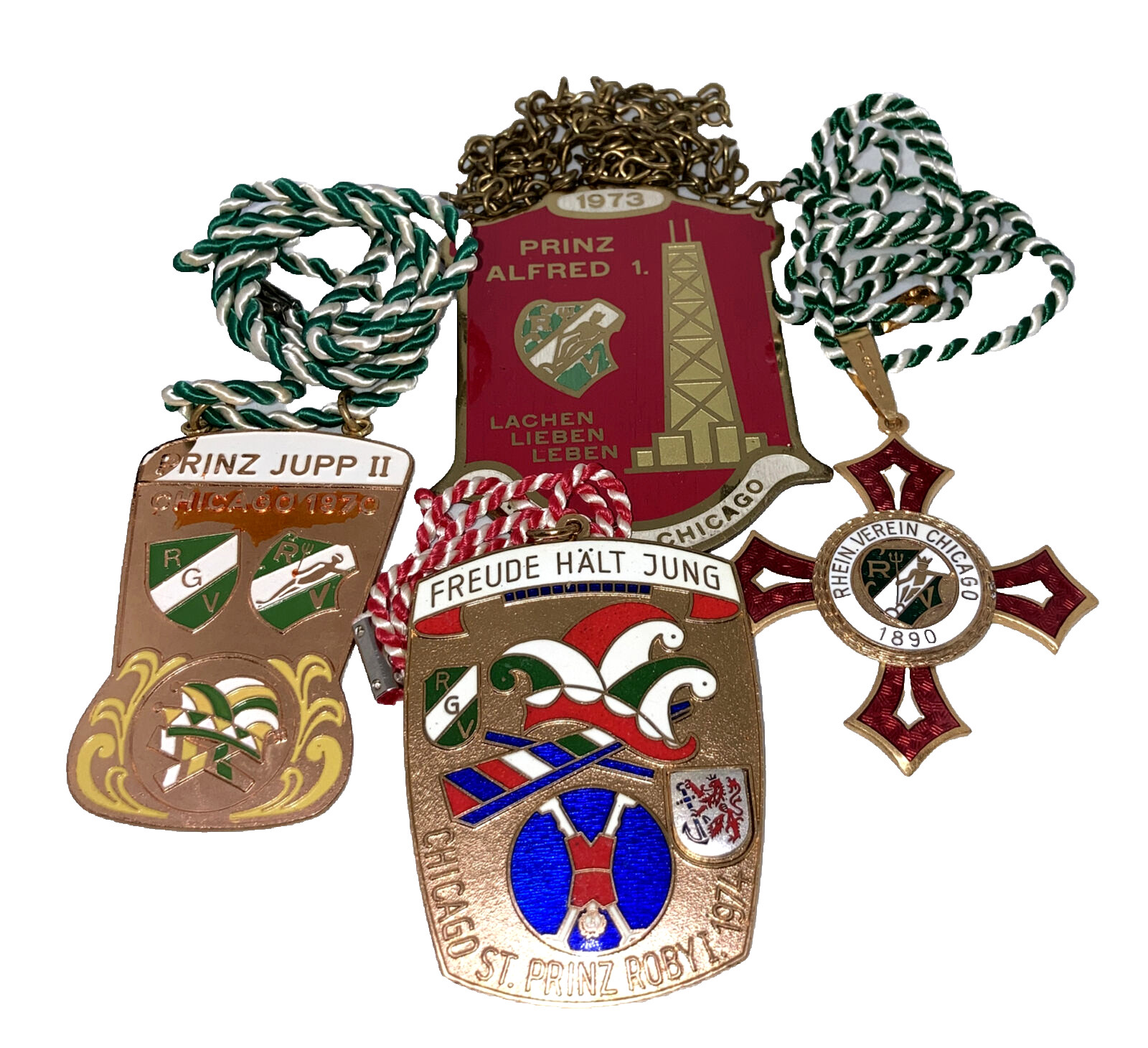 4 vintage Rhein Verein RV Chicago Karneval 1970 -1974  metal order medal