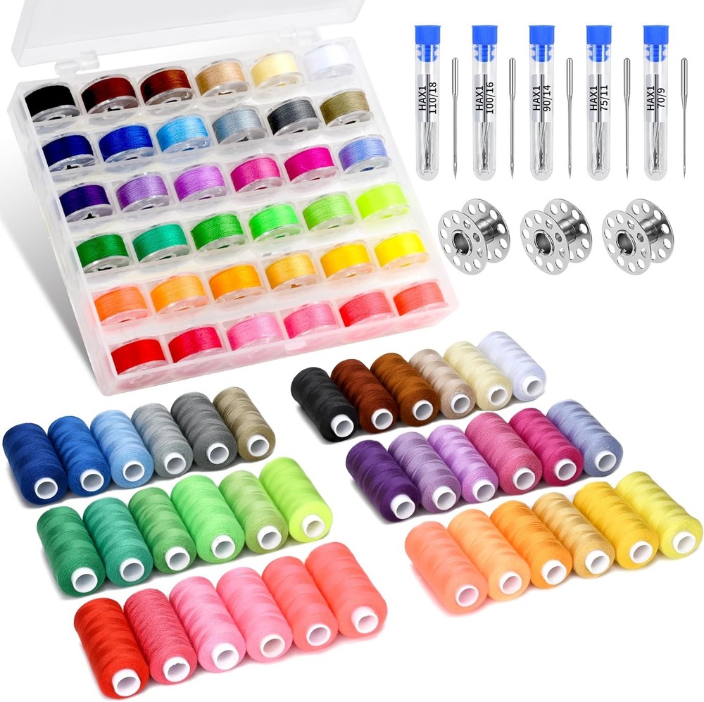 125 Pcs Sewing Thread Kit with 36 Colors Spools, Bobbins & Needles Set