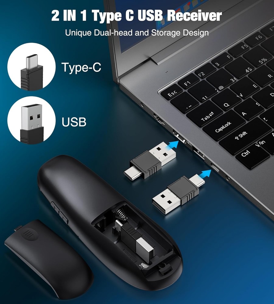 Presentation Clicker Remote 2‑in‑1 Type‑C Wireless Pointer w/ Magnifier