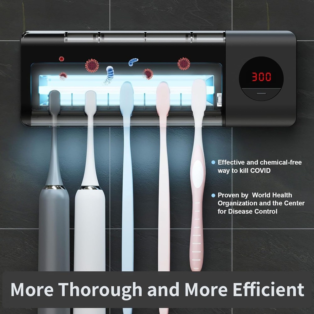 Toothbrush Holder, Timer Function, 2000mAh Rechargeable Cordless Wall-Mounted...