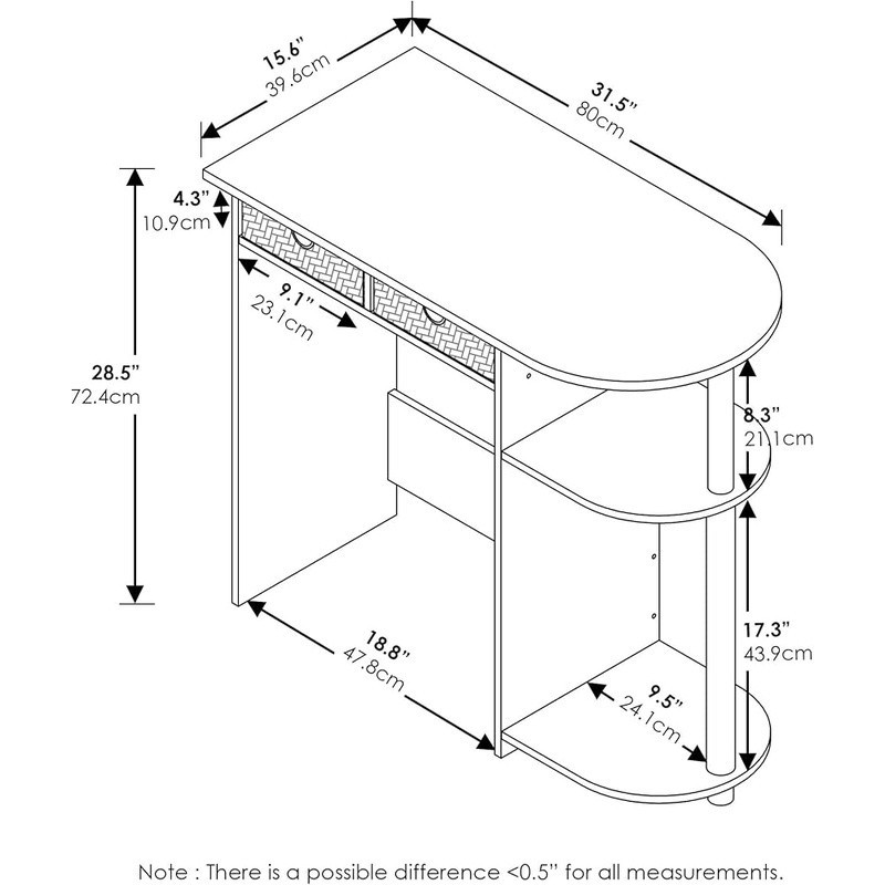 Stylish Compact Computer Desk W/ 3 Open Side Shelves Home Office Study Espresso