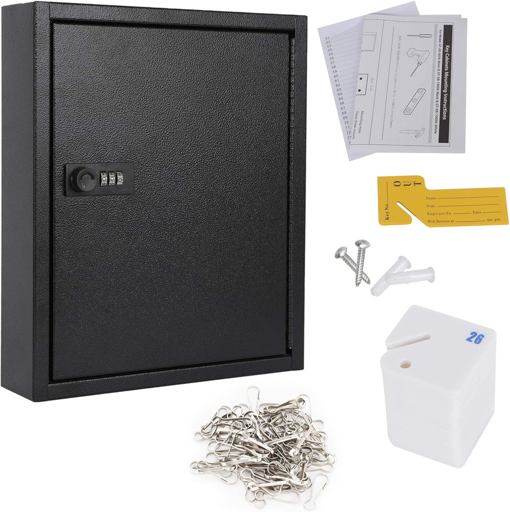 Locking Key Cabinet, 60 Key Storage Lock Box with Code, Key Box Wall Mount with
