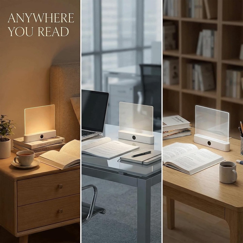 Pink Rechargeable LED Book Light 3-Color Adjustable Flat Panel w/ Timer & Memory