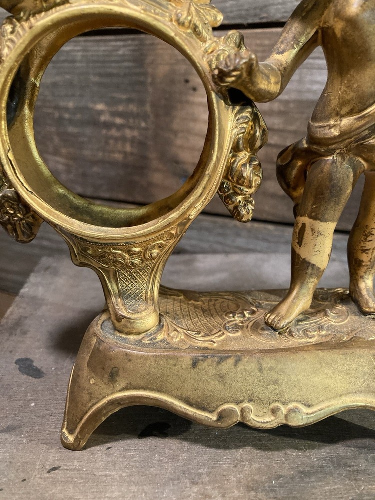 Victorian Cherub Brass Clock Holder Round Face
