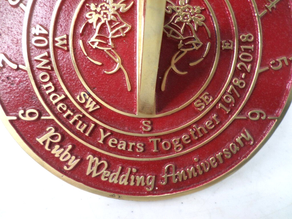 40th Ruby Wedding Anniversary Sundial Gift for Him or Her Dated 1978-2018