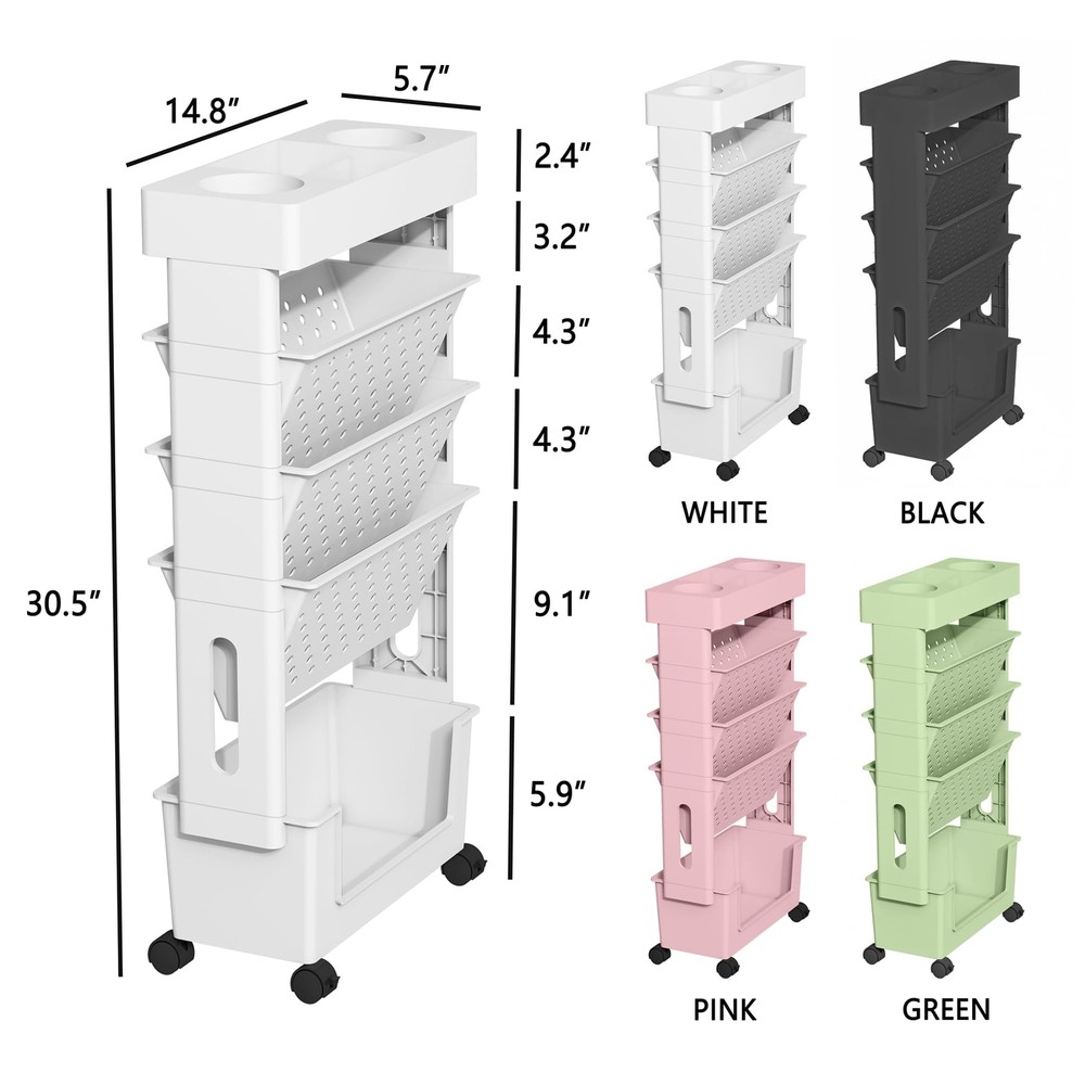 5tier Mobile Bookshelf Rolling Bookcase Book Storage Rack Movable File Folder Or