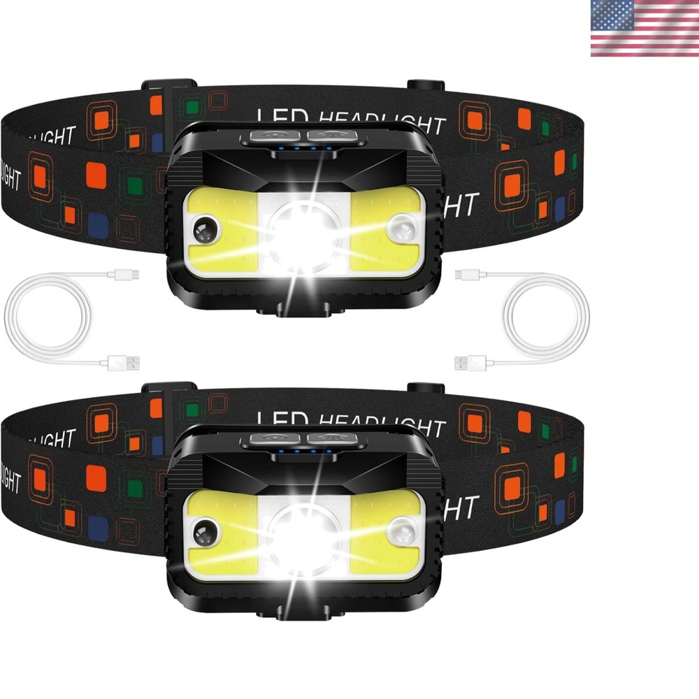 Lightweight Motion Sensor Headlamp with Rechargeable Feature – 2 Pack Value Set
