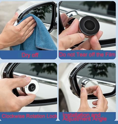 Suction Blind Spot Mirrors, 2 Pcs Black 2 Inch Angle Adjustable Reverse black