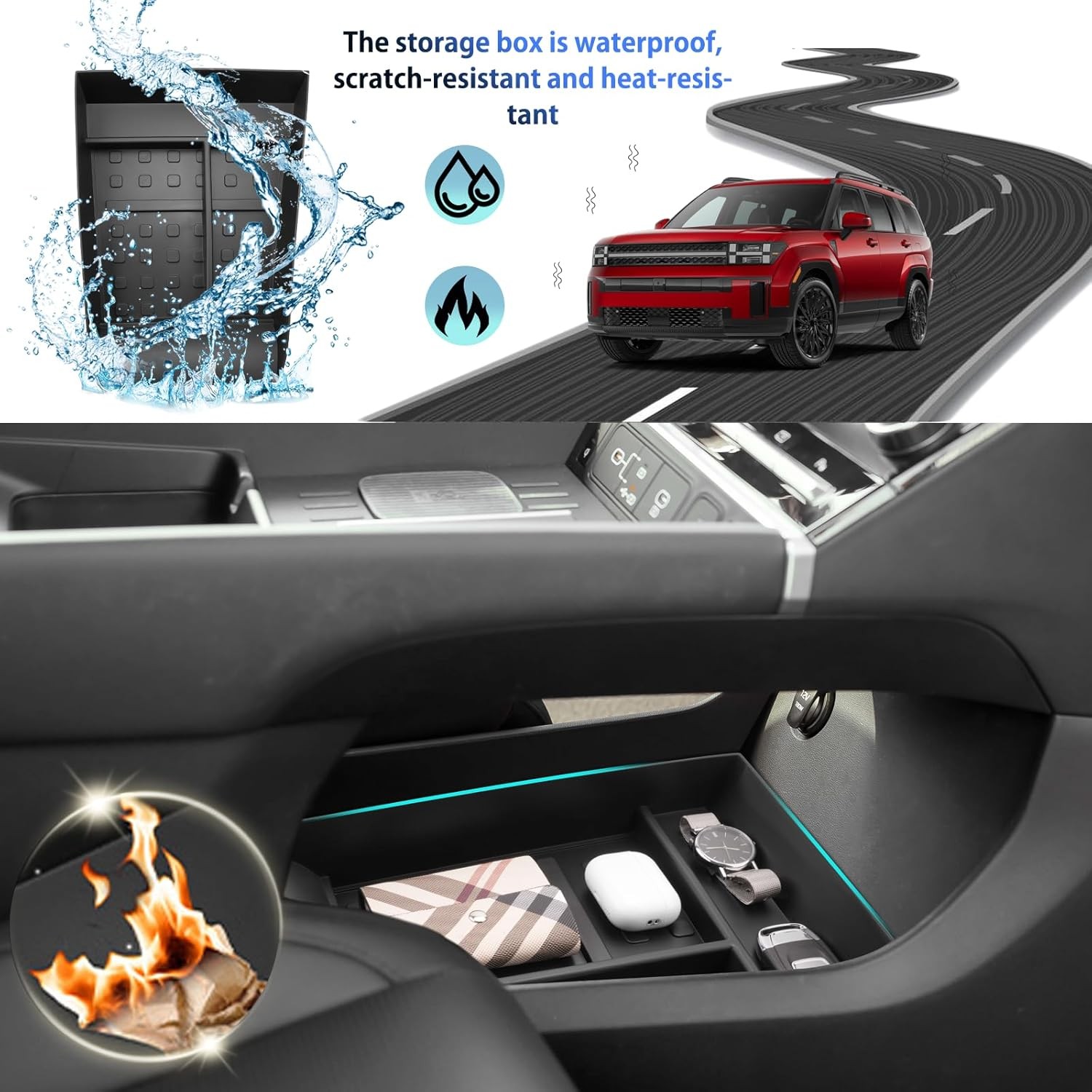 SHAOHAO for 2025 2026 Hyundai Santa Fe Under Console Organizer Tray for 2024 202