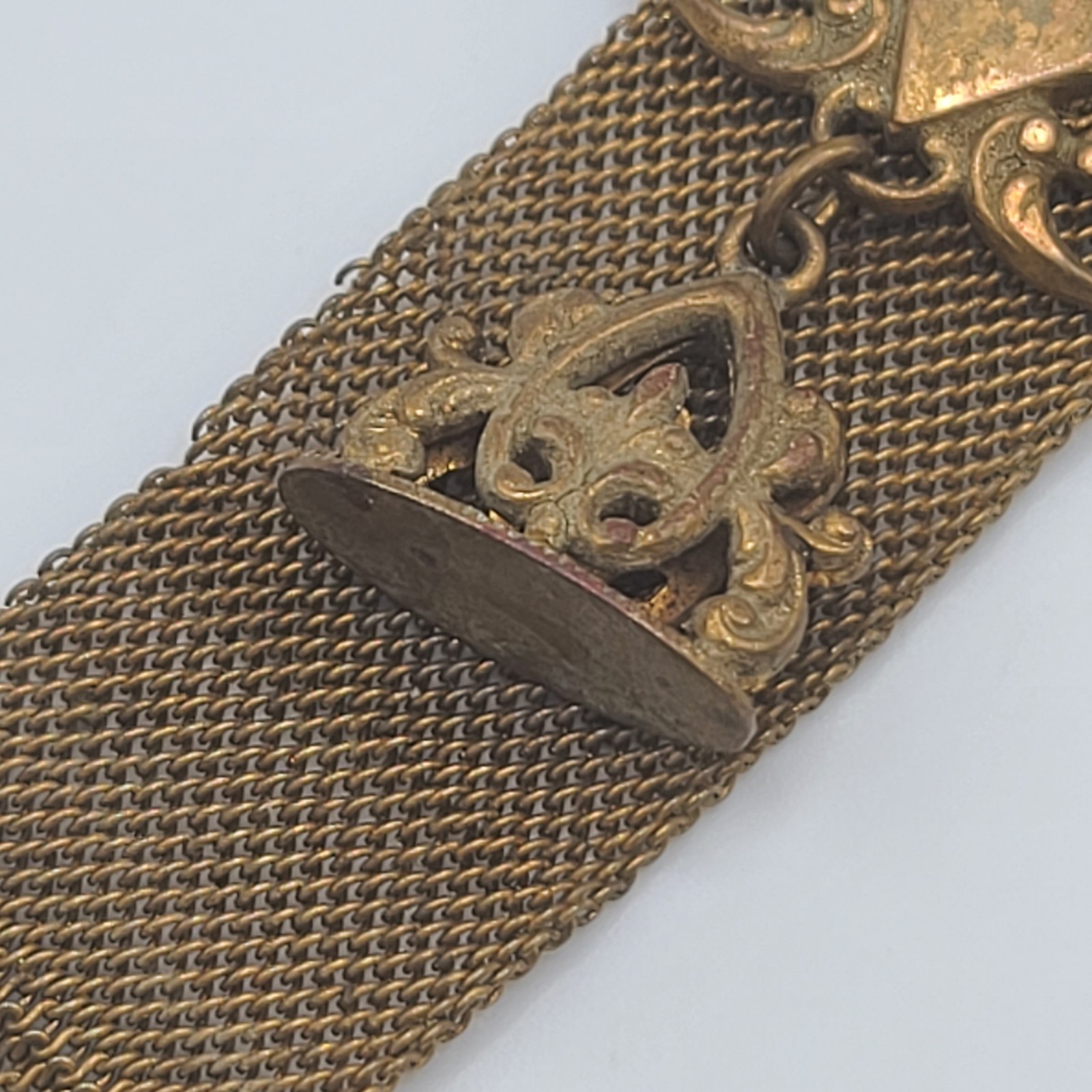 Vintage Mesh Watch Fob Seal Gold Tone READ