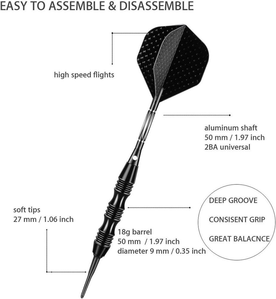 Professional 20g Soft Tip Darts - Complete Set with Durable Case & Accessories