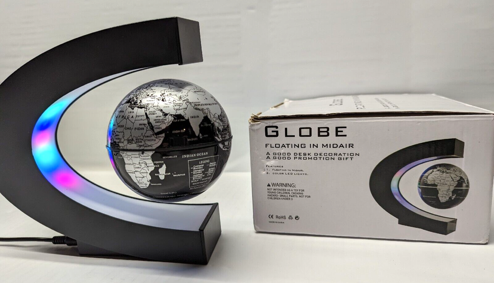Black Globe Floating Magnetic C Shaped LED World Map Decor