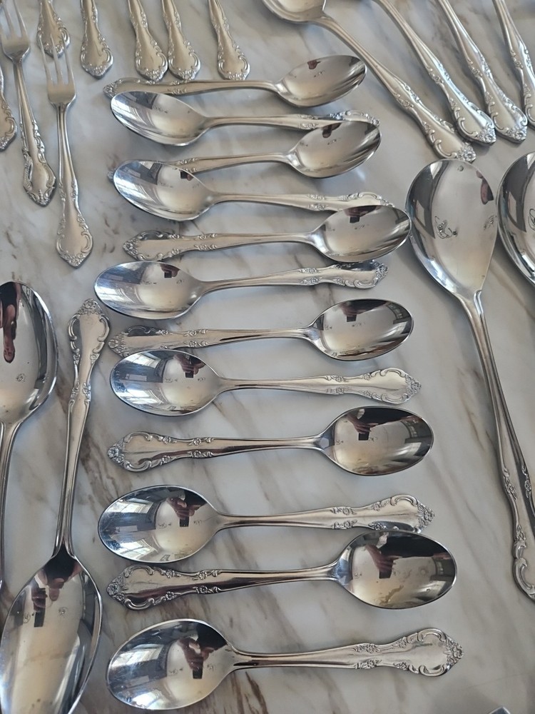STAINLESS Korea Florette FLATWARE ROSE PATTERN 73 PIECES