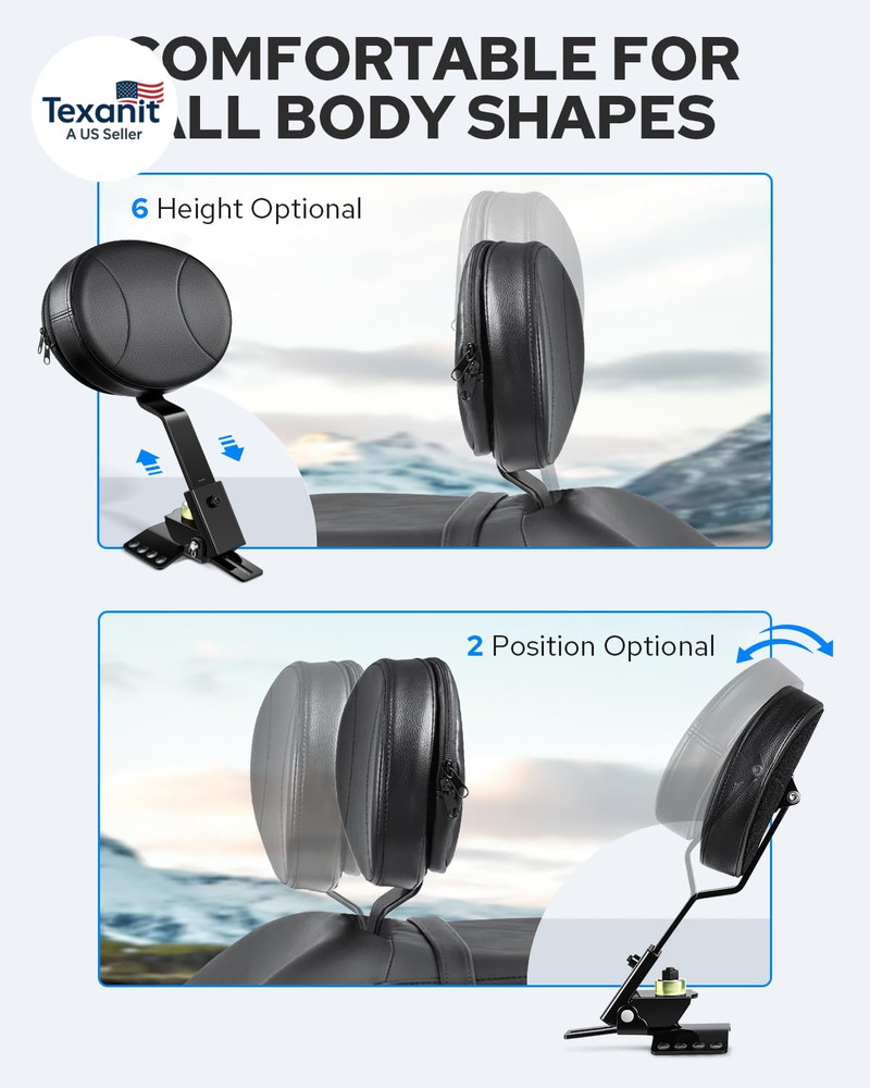 Adjustable Driver Backrest Rider Backrest Plug-In Backrest Compatible for Harley