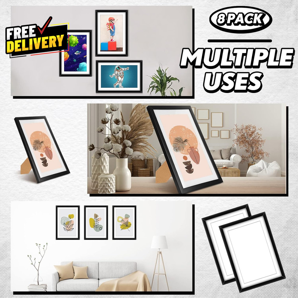 8-Pack Comic Book Frames UV Protection Wall or Tabletop Display Black White…
