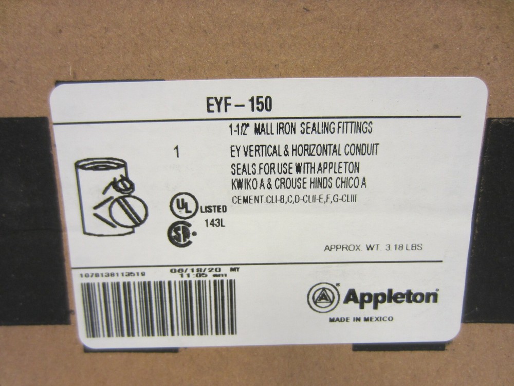 APPLETON EYF150 1-1/2" EXPLOSION PROOF SEAL OFF EYS CROUSE HINDS *SAME DAY SHIP