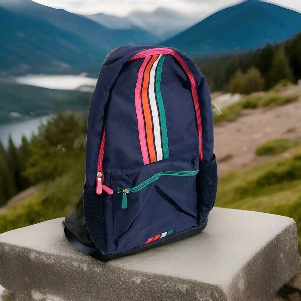 Pep Rally Navy Blue Striped 18" Backpack Laptop Compartment Multiple Pockets
