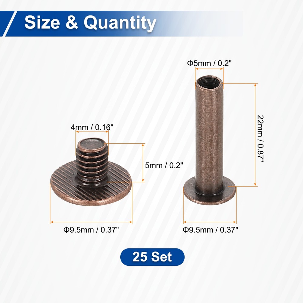 25set Phillips Chicago Screw M5x22mm Binding Post Screw, Red Copper