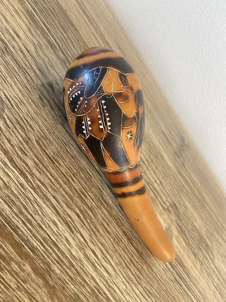 Peruvian Carved Gourd Rattle (shaker) 7.5”