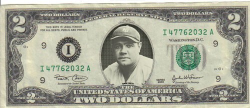 Yankees Babe Ruth $2 Dollar bill Mint real