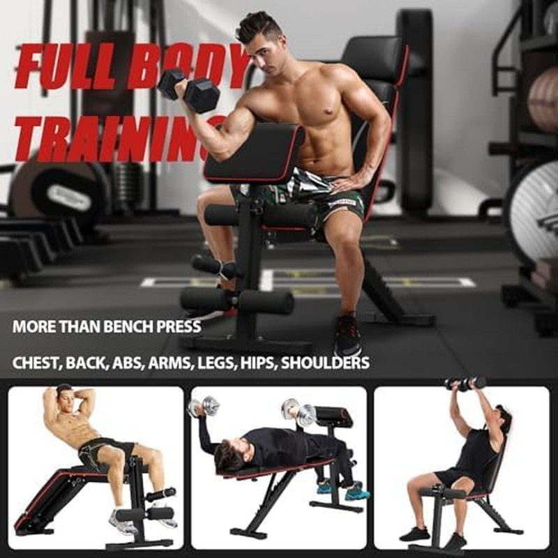 Foldable Weight Bench, Adjustable Workout Bench with Leg Extension, Preacher Pad