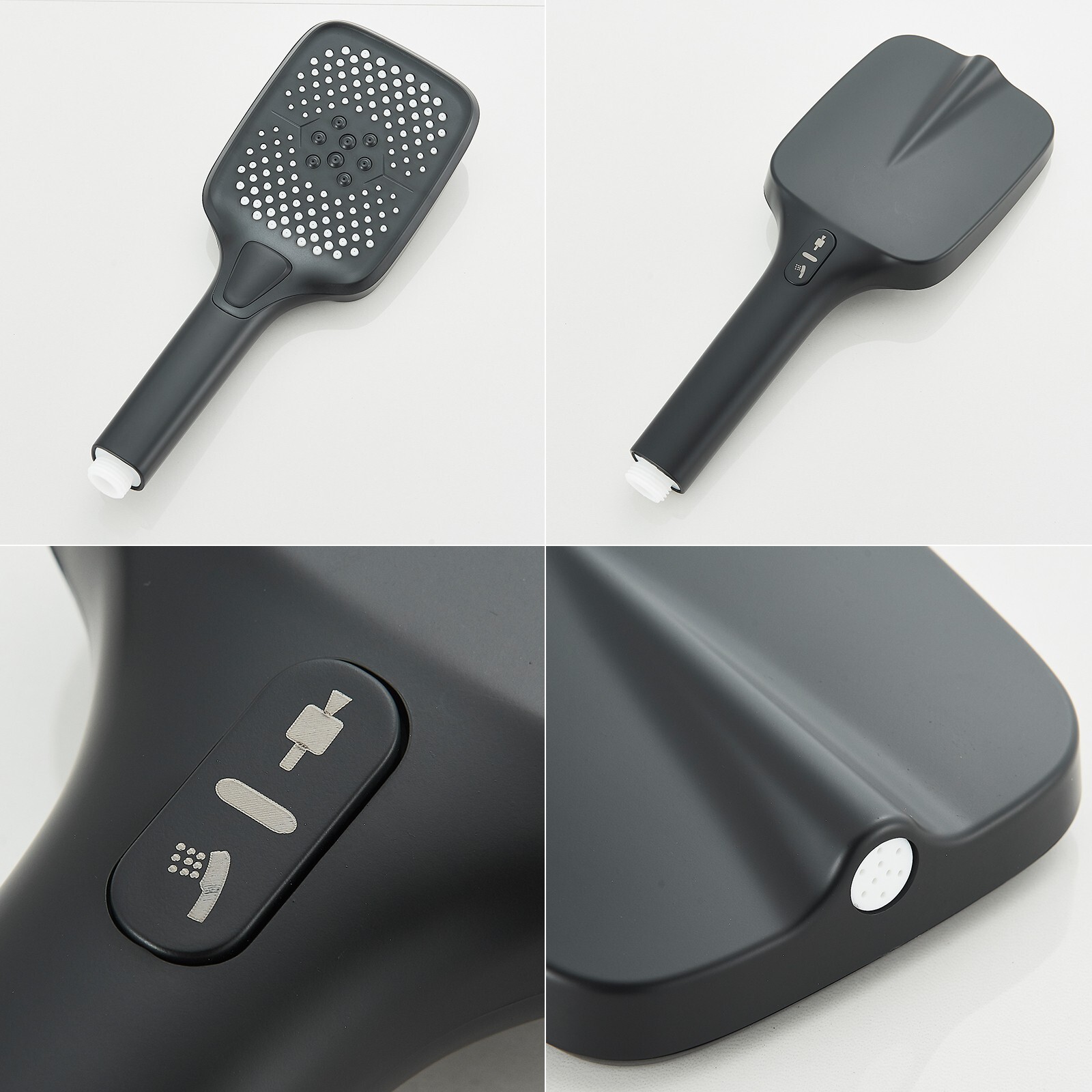 Black Rain Shower Head with Handheld Spray Set High Pressure 16" Adjustable Arm